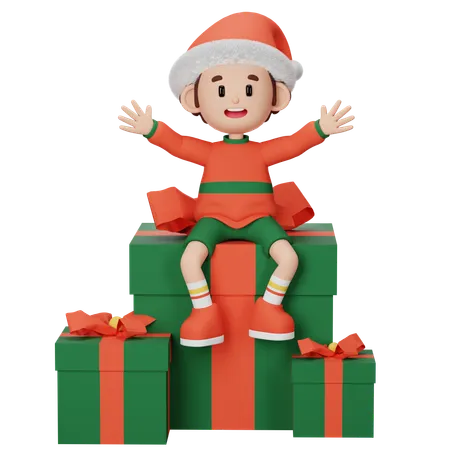 Young boy Sitting on Gift  3D Illustration