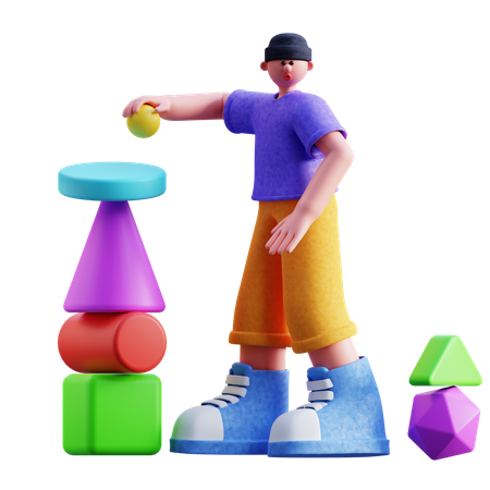 Young Boy Stacking Shapes  3D Illustration