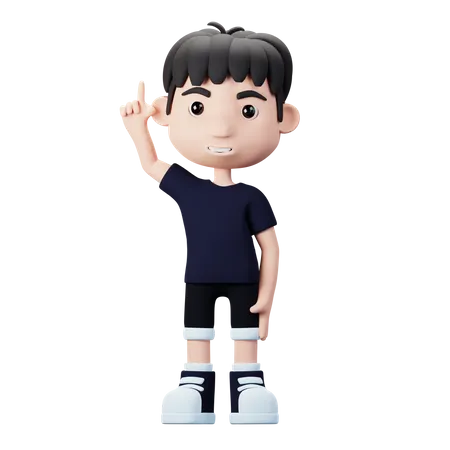 Young Boy standing while pointing up  3D Illustration