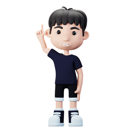 Young Boy standing while pointing up  3D Illustration