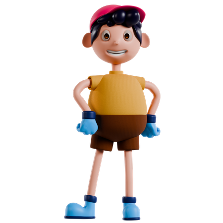 Young Boy Standing While Put Hands On Waist  3D Illustration