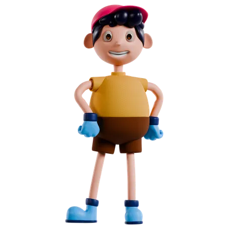 Young Boy Standing While Put Hands On Waist  3D Illustration