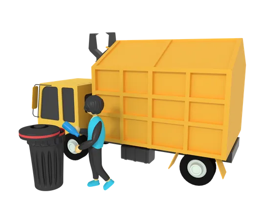 Young boy takes out trash  3D Illustration