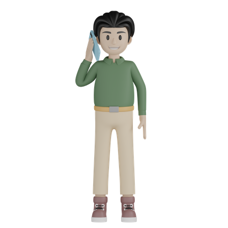 Young boy talking on mobile 3D Illustration