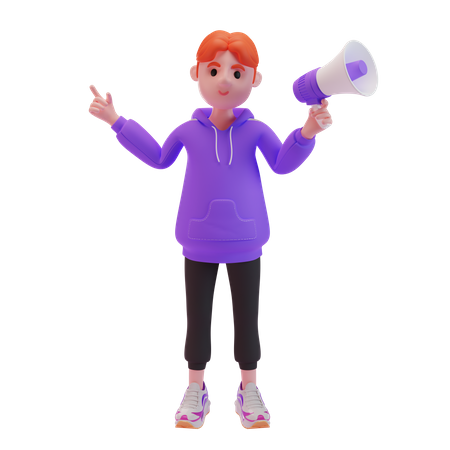 Young boy using megaphone  3D Illustration