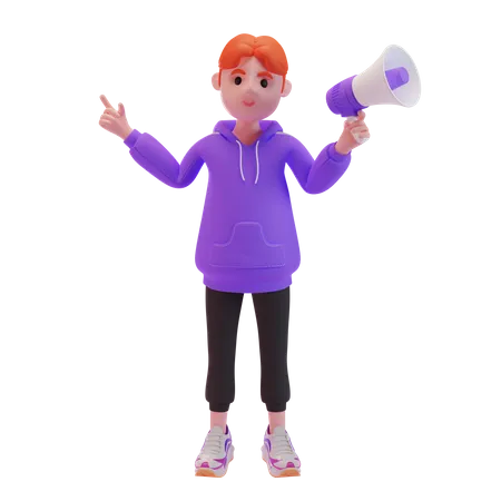 Young boy using megaphone  3D Illustration