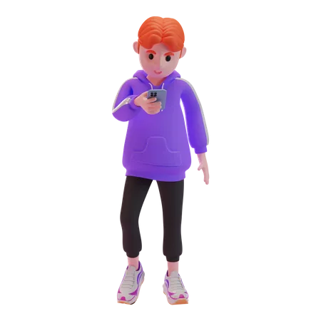 Young boy using smartphone  3D Illustration