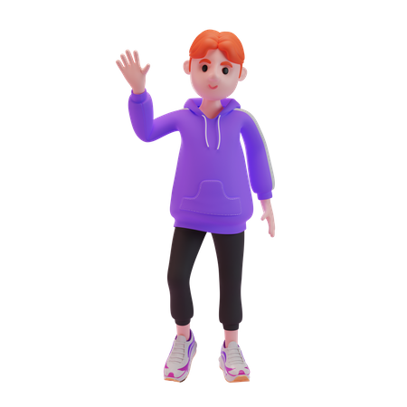 Young boy waving his hand  3D Illustration