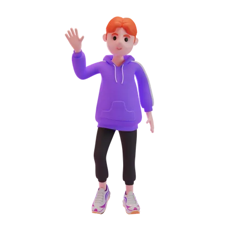 Young boy waving his hand 3D Illustration