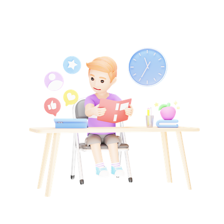 Young boy who is distracted by iPad and social networking sites  3D Illustration