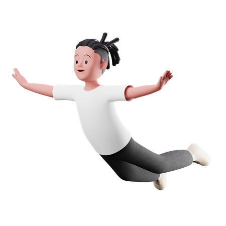 Young Boy with Flying Pose  3D Illustration