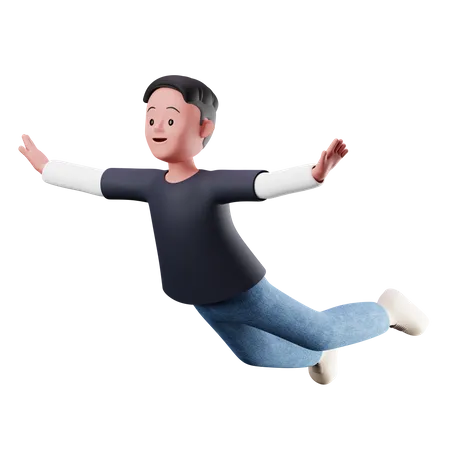 Young Boy With Flying Pose  3D Illustration