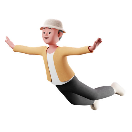 Young Boy With Flying Pose  3D Illustration