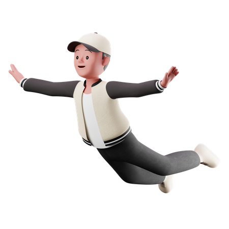 Young Boy With Flying Pose  3D Illustration