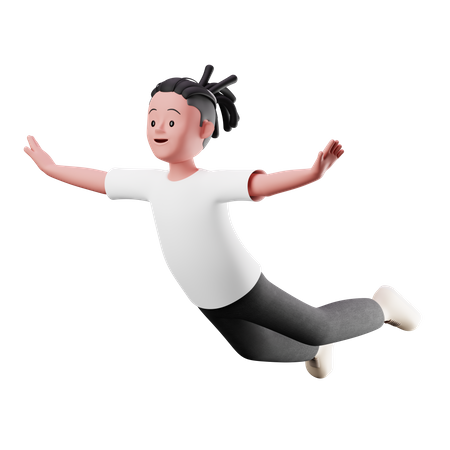 Young Boy with Flying Pose 3D Illustration