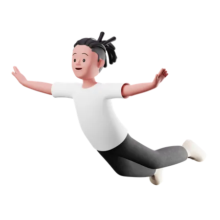 Young Boy with Flying Pose 3D Illustration