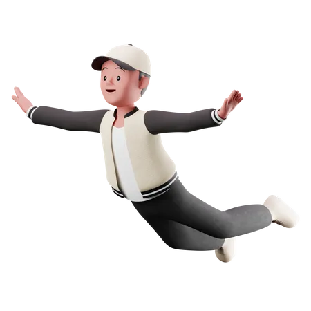 Young Boy With Flying Pose 3D Illustration