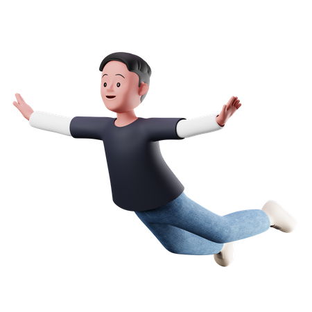 Young Boy With Flying Pose  3D Illustration