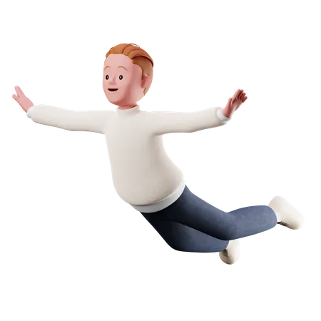 Young Boy With Flying Pose  3D Illustration
