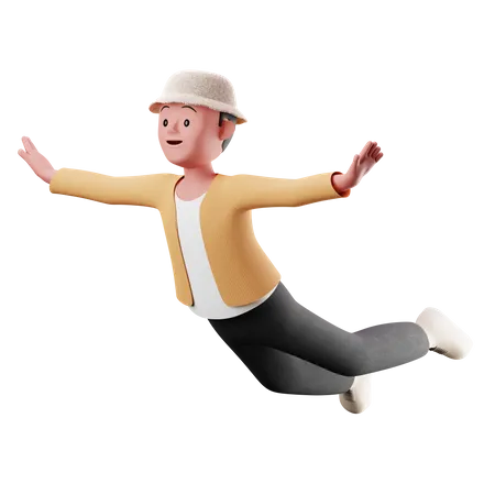 Young Boy With Flying Pose 3D Illustration