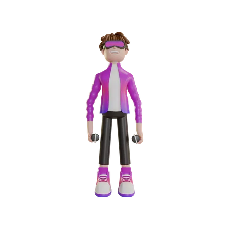 Young boy with Metaverse technology gadget  3D Illustration