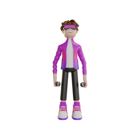 Young boy with Metaverse technology gadget 3D Illustration