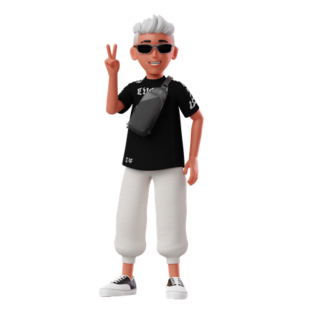 Young Boy With Peace Out Pose  3D Illustration