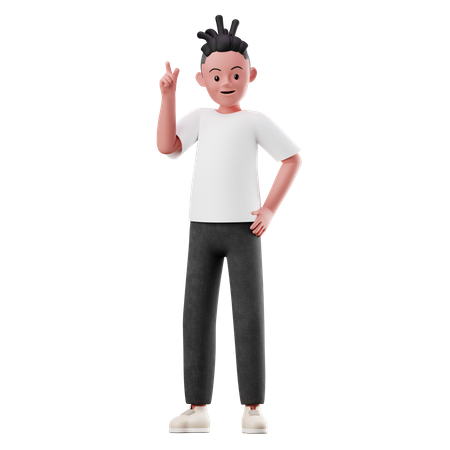 Young Boy with Raising Hand Pose  3D Illustration