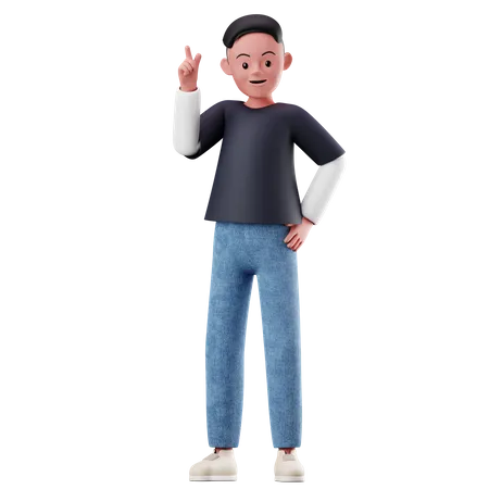 Young Boy With Raising Hand Pose  3D Illustration