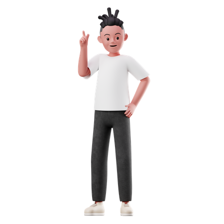 Young Boy with Raising Hand Pose 3D Illustration