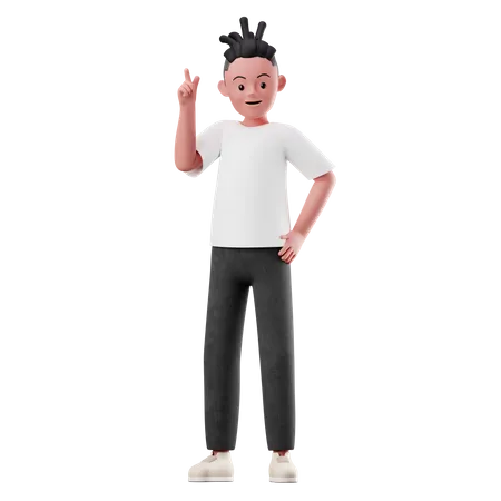 Young Boy with Raising Hand Pose 3D Illustration
