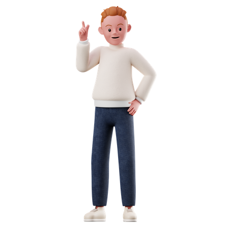 Young Boy With Raising Hand Pose 3D Illustration