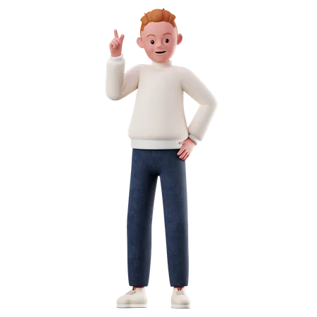 Young Boy With Raising Hand Pose  3D Illustration