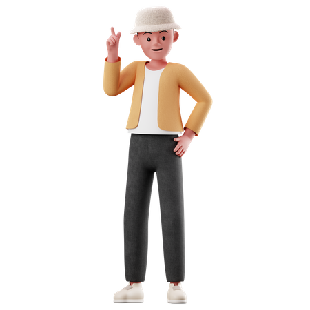 Young Boy With Raising Hand Pose 3D Illustration
