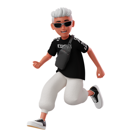 Young Boy With Running And Jumping  3D Icon