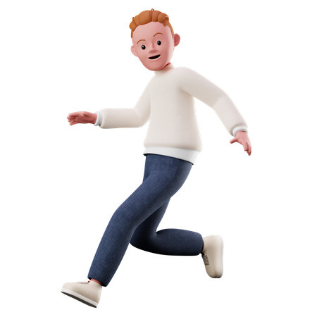 Young Boy With Running And Jumping Pose  3D Icon