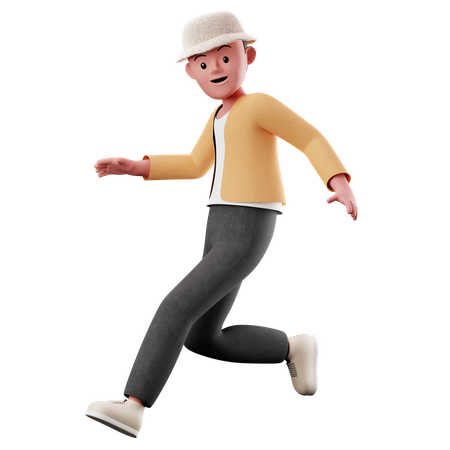 Young Boy With Running And Jumping Pose  3D Icon
