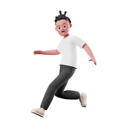 Young Boy with Running and Jumping Pose  3D Illustration