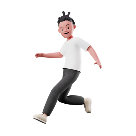Young Boy with Running and Jumping Pose 3D Illustration