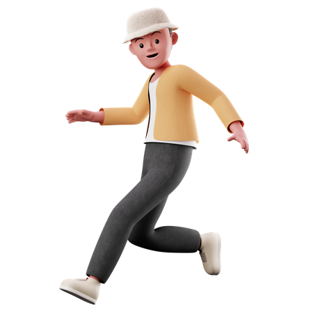 Young Boy With Running And Jumping Pose 3D Illustration