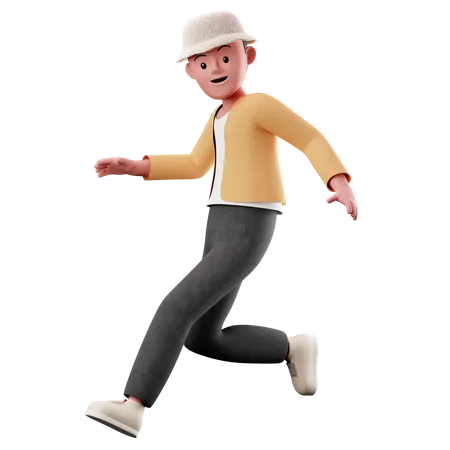 Young Boy With Running And Jumping Pose 3D Illustration