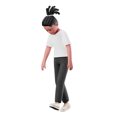 Young Boy with Tired Walk Pose  3D Illustration