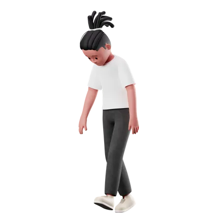 Young Boy with Tired Walk Pose  3D Illustration