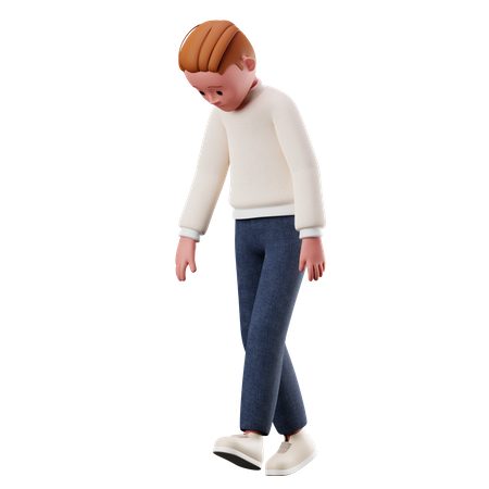 Young Boy With Tired Walk Pose  3D Illustration