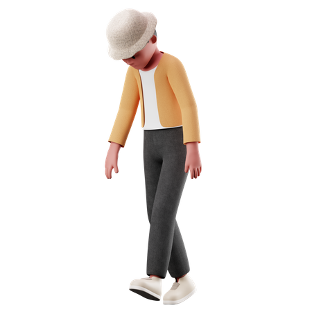 Young Boy With Tired Walk Pose  3D Illustration