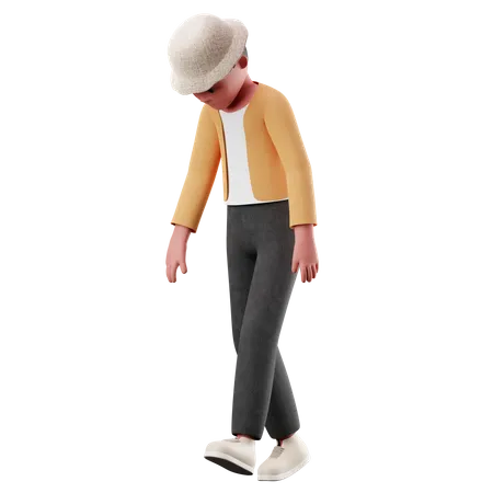 Young Boy With Tired Walk Pose  3D Illustration