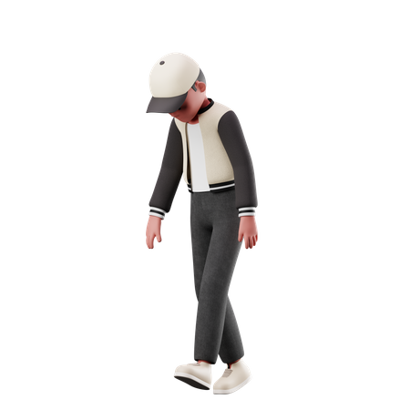 Young Boy With Tired Walk Pose  3D Illustration