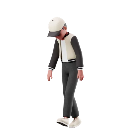 Young Boy With Tired Walk Pose  3D Illustration