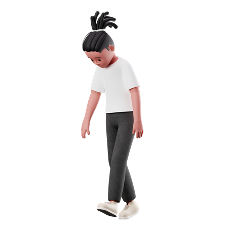 Young Boy with Tired Walk Pose 3D Illustration