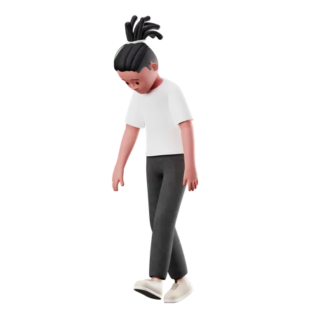 Young Boy with Tired Walk Pose 3D Illustration